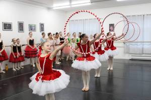 Lylah Habeger (left) and Jaila Ramirez lead the Konfeta Corps during a rehearsal of Tchaikovskys The Nutcracker at Juneau Dance Theatre. The ballet will be performed in the Juneau-Douglas High School: Yadaa.At.Kalé auditorium Friday through Sunday. (Photo courtesy of Juneau Dance Theatre)