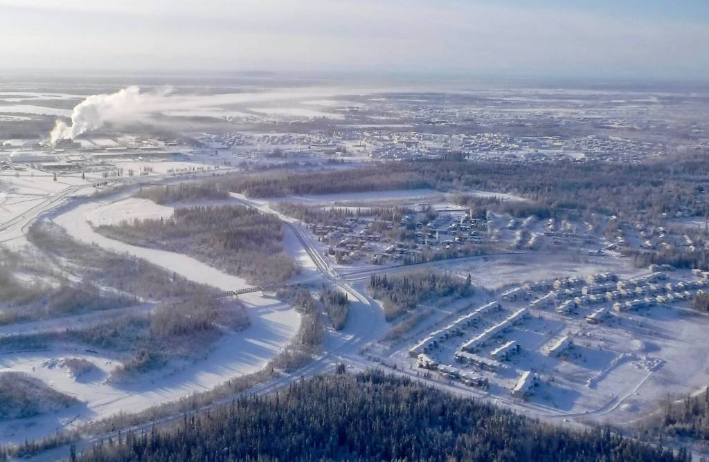 Sun strikes Fairbanks for a few hours on a midwinter day. (Photo by Ned Rozell)