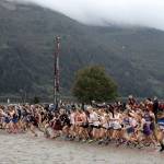 Eighty-four girls from Southeast Alaska high schools set out from the starting line of the Capital City Invites 5K race on Saturday, Sept. 24, 2022. The Juneau Board of Education on Friday unanimously voted to seek advice from outside council on a new state policy banning transgender girls from high school sports teams. (Mark Sabbatini / Juneau Empire file photo)