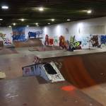 The interior of the Pipeline Skate Park shortly after opening at 3:30 p.m. Thursday afternoon. Zack Andrews, a longtime skateboarder who says he now brings his 11-year-old son to the skateboard park weekly, said typically they spend 30 to 45 minutes cleaning and sweeping the interior before skating. (Mark Sabbatini / Juneau Empire)