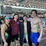 Colony High School senior Jasmine Anderson, Juneau-Douglas High School: Yadaa.at Kalé junior Emma Fellman, Service High School senior Preston Kwon and Thunder Mountain High School senior PJ Foy at the USA Swimming 2023 Speedo Winter Junior Championships in Westmont, Illinois. (Courtesy photo)