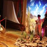 Imanol Vera (left), playing the lead character of Juan Diego, appears before the Virgin Mary (played by Kimberly Valadez) and angels (played by Milagros Correa and Carlos Orozco) during an Our Lady of Guadalupe play at St. Pauls Catholic Church on Sunday. (Mark Sabbatini / Juneau Empire)
