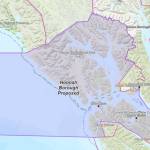 The borders of the proposed Xunaa Borough are seen in a state map. Xunaa Borough  spelled Hoonah in the map  would incorporate more than 10,000 acres of surface area, mostly water, if the Local Boundary Commission and Hoonah voters approve it. (Alaska Division of Community and Regional Affairs map)