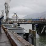 Visitors take a selfie on the downtown cruise ship docks in July. (Clarise Larson / Juneau Empire file photo)