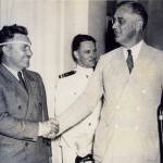 Pilot Wiley Post shakes hands with President Franklin Delano Roosevelt. (Courtesy Oklahoma Historical Society)