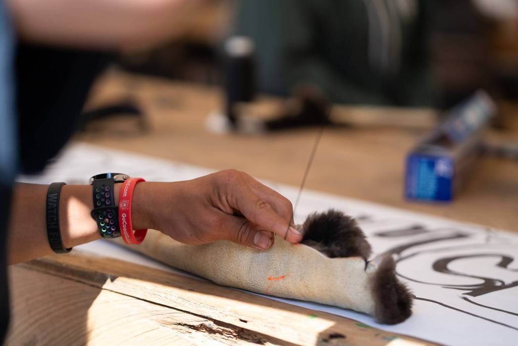 Rocky Pass Tannery in Kake offers classes on otter skin sewing to youth during the Keex Kwaan Culture Camp. (Photo by Bethany Goodrich)