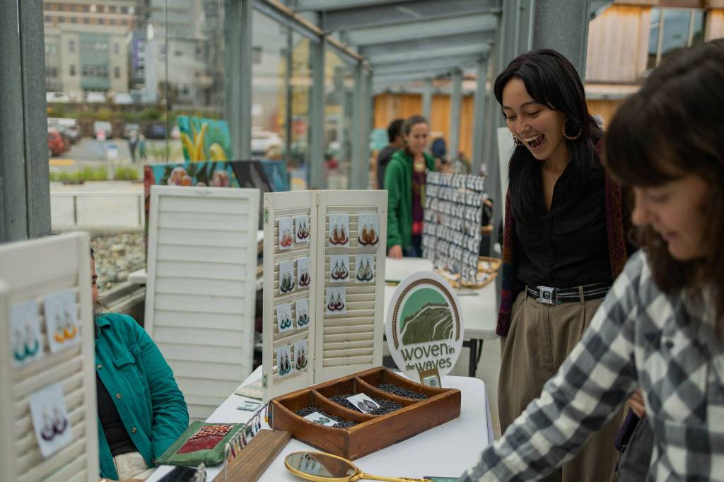 Spruce Root, Sealaska Heritage Institute, Sealaska and Oweesta partner on a market for Indigenous vendors at Sealaska Plaza in downtown Juneau. (Photo by Ḵaa Yahaayí Shkalneegi Muriel Reid)