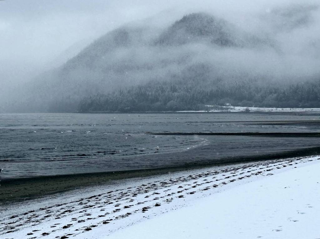 Snowflakes, clouds and footprints greet visitors on New Years Day at the Boy Scout Beach Trail. (Photo by Denise Carroll)