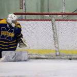 The goalie for Homer High School sees a puck get past him during a 13-0 loss to Juneau-Douglas High School: Yadaa.at Kalé on Saturday at Treadwell Arena. JDHS also defeated Homer 16-0 on Friday night. (Mark Sabbatini / Juneau Empire)