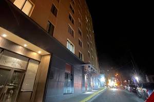 The Mendenhall Towers apartment building on early Sunday morning, where a fire in a second-story apartment caused about $100,000 in damage. (Photo by Capital City Fire/Rescue)
