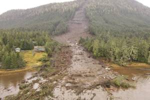 The result of the Wrangell landslide is seen on Nov. 20. (Alaska Department of Transportation and Public Facilities photo)
