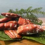 Smoked salmon ready for taste testing in Wrangell. (Photo by Vivian Faith Prescott)