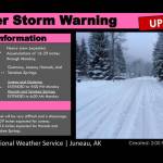 A winter storm warning issued Saturday afternoon forecasts a total of 22 to 29 inches of snow for Juneau by 6 p.m. Monday, with several inches falling so far starting Friday night. (National Weather Service Juneau)