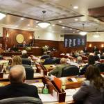 A joint session of the Alaska Legislature meets Thursday night to vote on overriding Gov. Mike Dunleavys veto to about $87.5 million of education funding. The override failed by a 33-26 vote. (Mark Sabbatini / Juneau Empire)
A joint session of the Alaska Legislature meets Thursday night to vote on overriding Gov. Mike Dunleavys veto to about $87.5 million of education funding. The override failed by a 33-26 vote. (Mark Sabbatini / Juneau Empire)