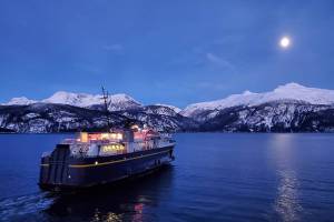 An Alaska Marine Highway System vessel at sea. (Alaska Department of Transportation and Public Facilities photo)