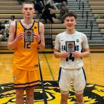 Lathrop senior Atticus Foley and Thunder Mountain senior Samuel Lockhart were selected Players of the Game after their contest on Thursday during the Wolverine Classic at South Anchorage High School. (Photo courtesy Lathrop High School)