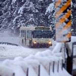 A Capital Transit bus navigates a plowed city street during this weeks storm. (City and Borough of Juneau photo)