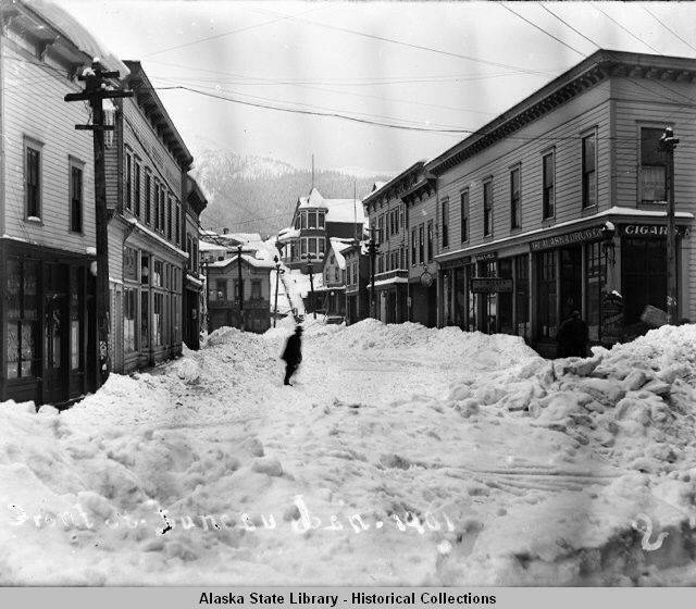 A 1901 photo shows Front Street looking west toward Main Street and Telephone Hill. (Alaska State Library  Historical Collections P492-11-118)