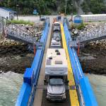 Cars drive aboard the Alaska Marine Highway System ferry Hubbard on June 25, 2023, in Haines. (Photo by James Brooks)