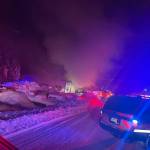 Smoke emits from a fire at Mike Hatch Sales And Service on North Douglas Highway on Thursday night. (Capital City Fire/Rescue photo)
Smoke emits from a fire at Mike Hatch Sales And Service on North Douglas Highway on Thursday night. (Capital City Fire/Rescue photo)