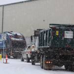 Multiple vehicles line up at the entrance of Waste Managements Capitol Disposal Landfill in Lemon Creek on Jan. 30, 2023. (Clarise Larson / Juneau Empire file photo)