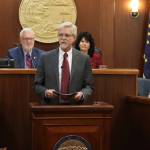 Alaska Chief Justice Peter J. Maassen delivers his first State of the Judiciary address to a joint session of the Alaska Legislature on Wednesday. (Mark Sabbatini / Juneau Empire)