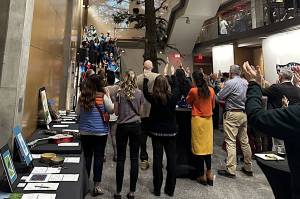 Students in the Juneau Alaska Music Matters program perform for members of the Alaska Legislature and other attendees at an event Feb. 6 at the Alaska State Museum. (Photo by Emily Ferry)