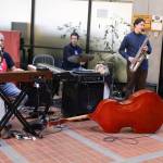 A small ensemble led by Bob Athayde, left, performs the first half of a free midday concert at the State Office Building on Thursday to open the first Juneau Jazz Festival. (Mark Sabbatini / Juneau Empire)