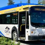 This photo shows a Capital Transit bus en route along Glacier Highway in the Mendenhall Valley in June of 2022. (Jonson Kuhn / Juneau Empire file photo)
