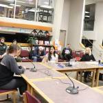 Lauren Stichert, a senior at Thunder Mountain High School, testifies before the Juneau Board of Education during a meeting about the school districts budget crisis Tuesday night at Juneau-Douglas High School: Yadaa.at Kalé. (Mark Sabbatini / Juneau Empire)