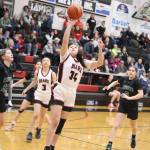 Brenda William-See attempts a fast-break layup for Juneau-Douglas High School: Yadaa.at Kalé during Thursdays game against Colony High School at JDHS. (Mark Sabbatini / Juneau Empire)