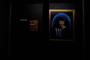 A framed picture of Alaska Native civil rights leader Elizabeth Peratrovich is seen in the lobby outside of Elizabeth Peratrovich Hall on Friday. (Photo by Claire Stremple/Alaska Beacon)