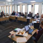 The trustees of the Alaska Permanent Fund Corp. are seen during a quarterly meeting at their Juneau headquarters on Friday. (Photo by James Brooks/Alaska Beacon)