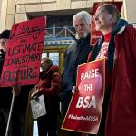 People rally outside the Alaska State Capitol, Monday, Jan. 29, in support of increased funding for public schools in the state. The rally was set to take place the night of Gov. Mike Dunleavys State of the State speech but the speech was delayed until Jan. 30 after high winds disrupted flights carrying speech guests and Cabinet members. (AP Photo/Becky Bohrer)