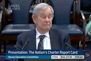 Paul Peterson, author of the Harvard study on national charter school performance. (KTOO 360TV screenshot)