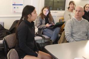 Mark Sabbatini / Juneau Empire
Nanibaa Frommherz, a student at Thunder Mountain High School, testifies about a proposal to help the Juneau School District with its financial crisis during a Juneau Assembly Committee of the Whole meeting Monday night at City Hall. The meeting was moved from the Assembly Chambers to a conference room toward the end due to technical errors that disrupted the live online feed.