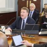 Alaska Department of Transportation and Public Facilities Commissioner Ryan Anderson answers questions from state senators during a Senate Finance Committee hearing on Wednesday. (Mark Sabbatini/Juneau Empire)