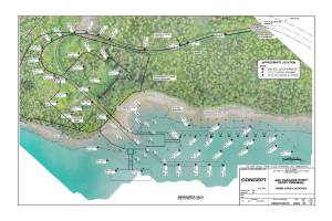 A blueprint shows plans for a geotechnical exploration/bathymetry survey scheduled at Cascade Point this summer for a proposed ferry terminal. (Alaska Department of Transportation and Public Facilities)