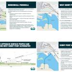 A slide shows possible advantages and disadvantages of three proposed routes for a second Juneau-Douglas crossing that raised concerns among members of the Juneau Airport Board. The slide was part of a presentation to the board in January addressing those concerns. (Images by DOWL)