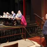 Richard Chalyee Éesh Peterson, president of The Central Council of the Tlingit and Haida Indian Tribes of Alaska testifies in favor of keeping two local high schools open for students in grades 8-12 during a Juneau Board of Education meeting Tuesday at Juneau-Douglas High School: Yadaa.at Kalé. (Mark Sabbatini / Juneau Empire)