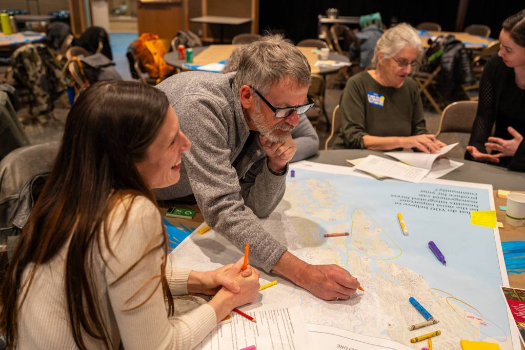Participants of the Sustainable Southeast Partnership retreat in Sitka sourcing input and feedback for an updated Forest management plan. (Bethany Goodrich / Sustainable Southeast Partnership)