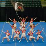 The Juneau-Douglas High School: Yadaa.at Kalé Crimson Bears cheer team at the 2024 ASAA/First National Bank Alaska Cheer State Championships at the Alaska Airlines Center in Anchorage. (Klas Stolpe, For the Juneau Empire)