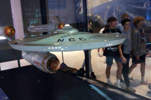 The studio model of Starship Enterprise from Star Trek is on display at The Smithsonian National Air and Space Museum on its reopening on Oct. 14, 2022, in Washington, DC. (Photo by Alex Wong/Getty Images)