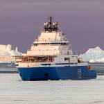 The Aiviq icebreaker, targeted by the U.S. Coast Guard for purchase and deployment in Alaska, completes a chartered refueling operation at Davis Research Station in Antarctica. (Kirk Yatras / Australian Antarctic Program)