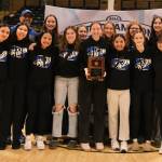 The Thunder Mountain Falcons girls basketball team won the Academic Award at the 2024 ASAA March Madness Alaska 4A Girls Basketball State Championships on Saturday at Anchorages Alaska Airlines Center. (Klas Stolpe / For the Juneau Empire)