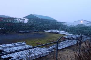 A lot in Thane near the citys cold weather emergency shelter, seen at right in the background, is being proposed as the site for a campground for people experiencing homelessness that would open in April. (Mark Sabbatini / Juneau Empire)