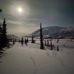 Peter Delamere captured this moonlight shot of the Alaska Range as he approached Rainy Pass by fat bike during the 2024 Iditarod Trail Invitational Race. (Photo by Peter Delamere)