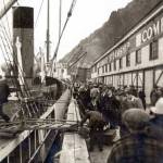 A bustling scene on the Alaska Steamship Company dock in the 1930s. (ASL-P359-015)