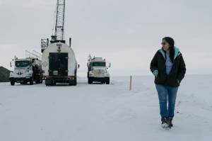 Rosemary Ahtuangaruak, mayor of the Inupiaq village of Nuiqsut, at the area where a road to the Willow project will be built in the North Slope of Alaska, March 23, 2023. The Interior Department said it will not permit construction of a 211-mile road through the park, which a mining company wanted for access to copper deposits. (Erin Schaff/The New York Times)