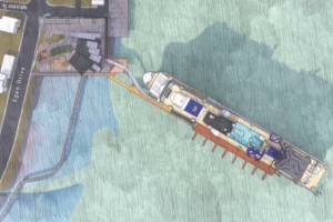 This rendering depicts Huna Totem Corp.s proposed new cruise ship dock downtown that was approved for a conditional-use permit by the City and Borough of Juneau Planning Commission last July. (City and Borough of Juneau)